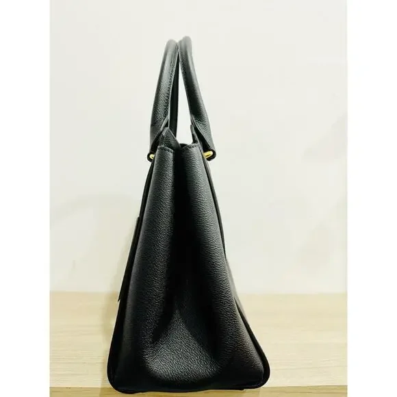 NWT Burberry Large Black Grained Leather Tote Handbag with Buckle - Picture 5 of 7